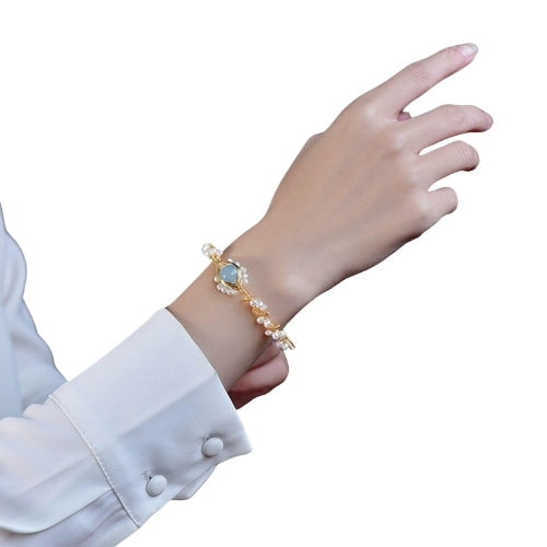 Ocean Bloom – 14K Gold Plated Pearl &amp; Chalcedony Bracelet - g-essence