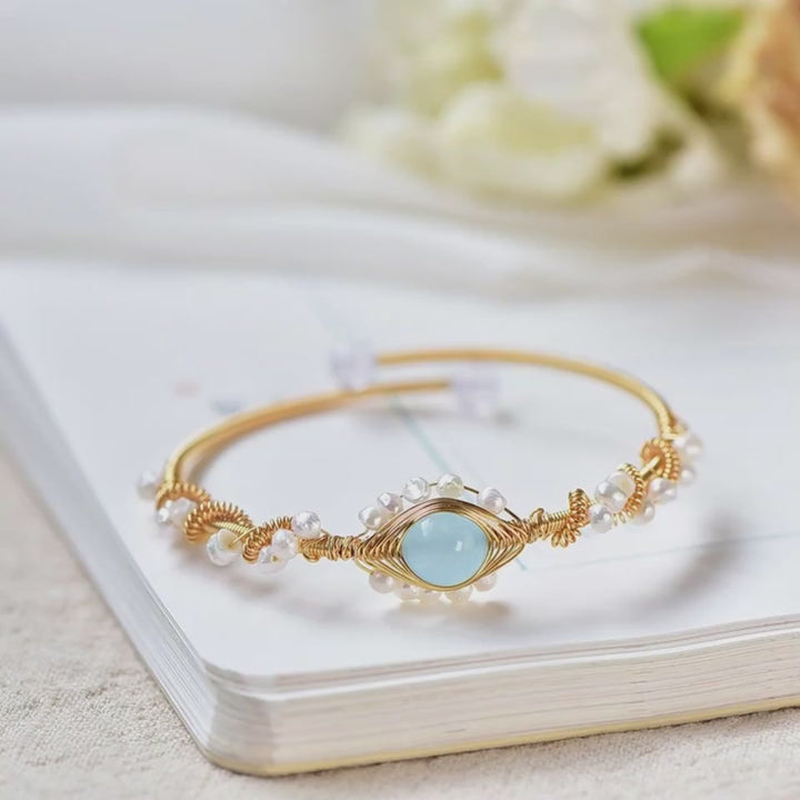 Ocean Bloom – 14K Gold Plated Pearl &amp; Chalcedony Bracelet - g-essence